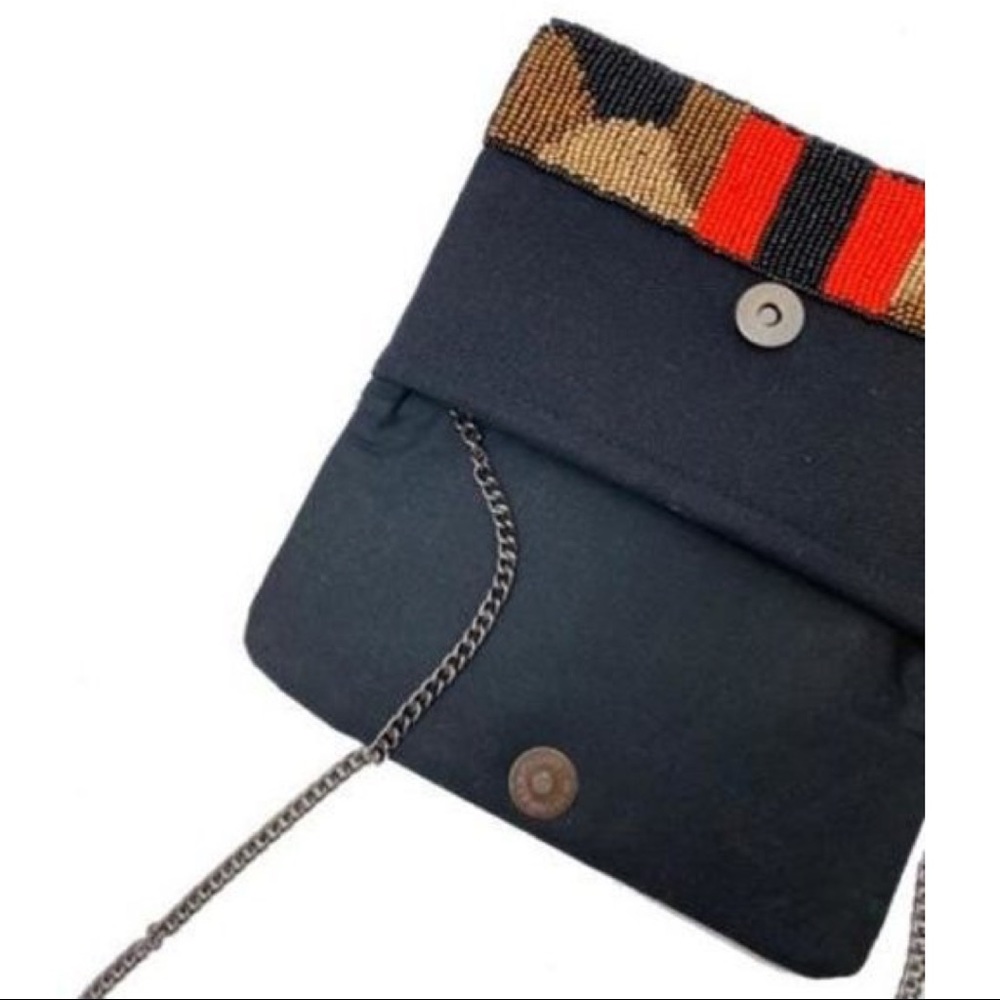 Handmade Camo Red Black Stripes Beaded Clutch or  Crossbody Bag - Picture 3 of 5